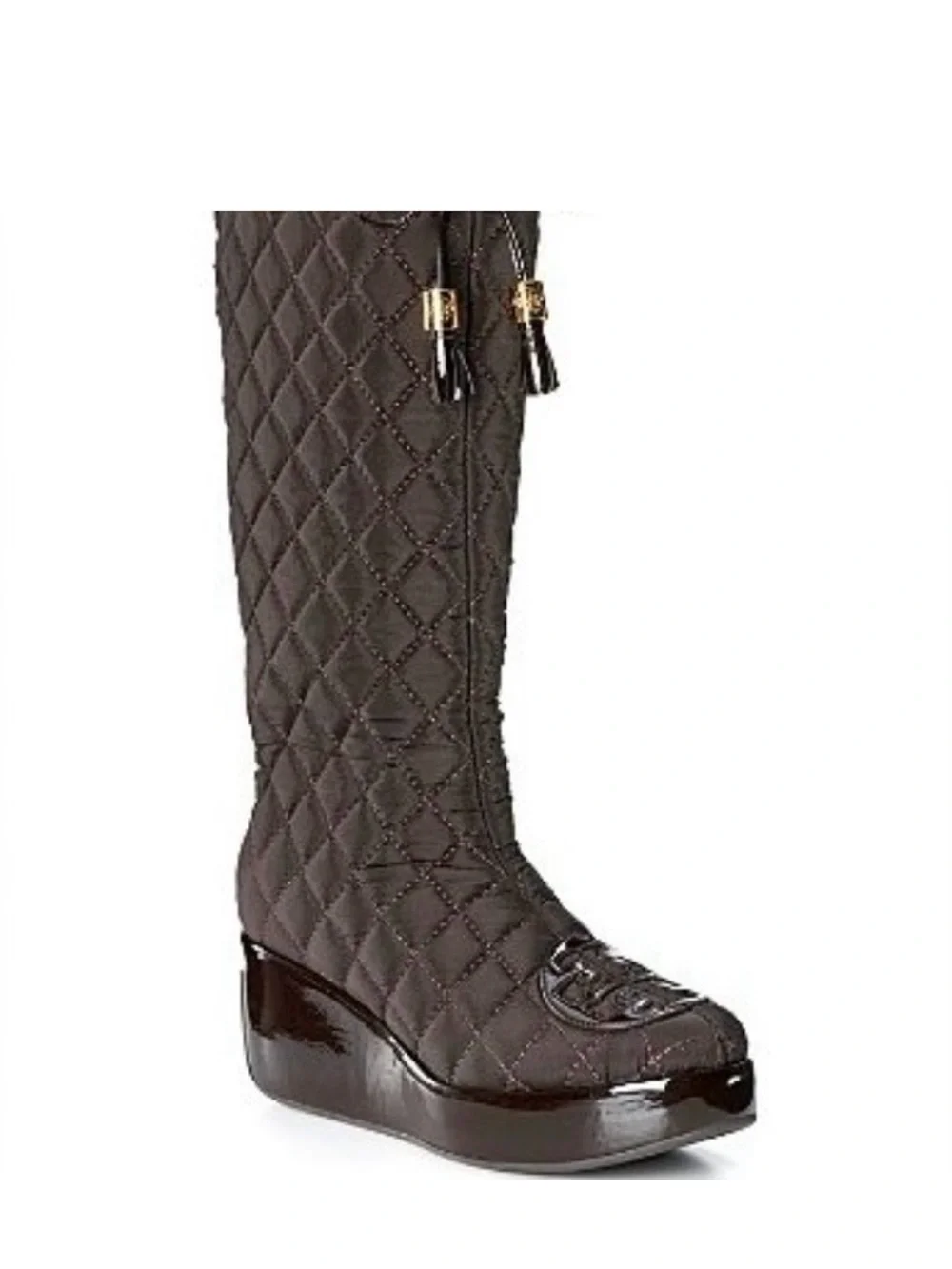 Tory Burch Gigi Black Quilted Wedge Boots Size 6.5